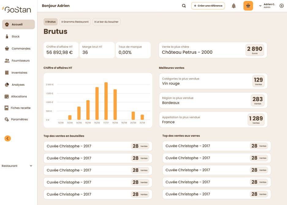 Interface de l'application de gestion de cave à vin GoStan