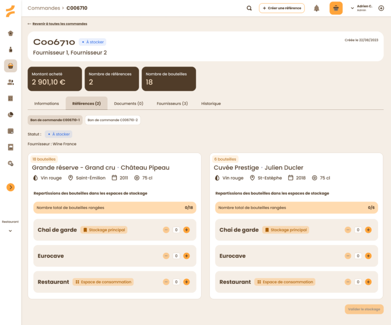 Interface GoStan — commande fournisseur